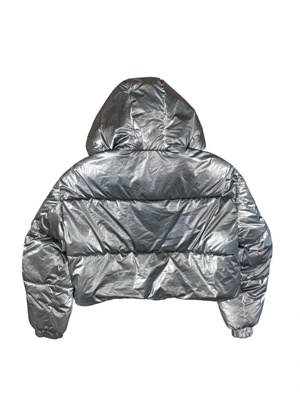 Zara Silver Metallic Hooded Puffer Coat